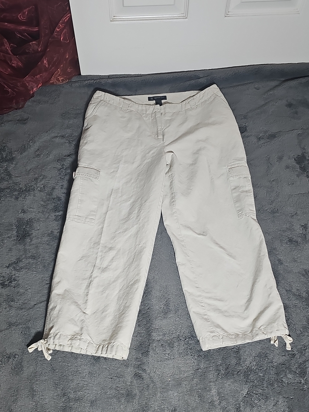 INC International Concepts Linen Blend Cargo Capris Beige 10P
